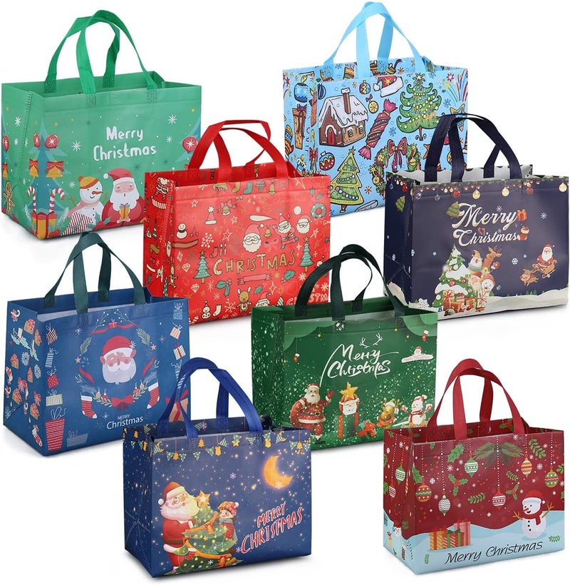 Axiski 8PCS Christmas Gift Tote Bags with Handles, Multifunctional Non-Woven Bags for Gifts Wrapping Shopping, Xmas Party Supplies - Image 1